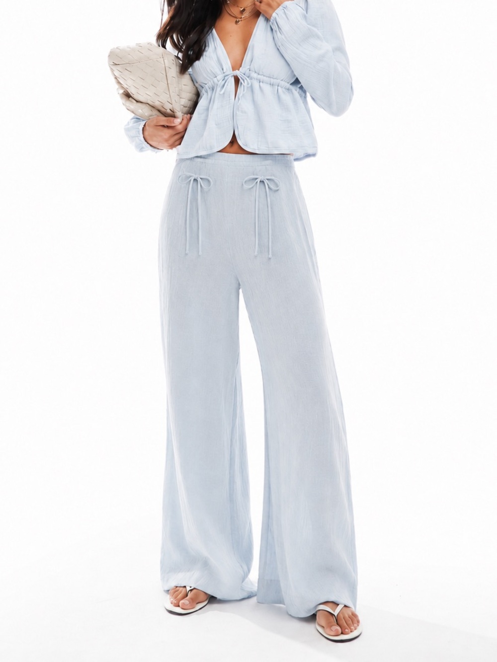HYFVE Light Blue Lace Up Wide Leg Pants Size Small